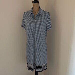 Blue Patterned Short-Sleeve Shirt Dress
